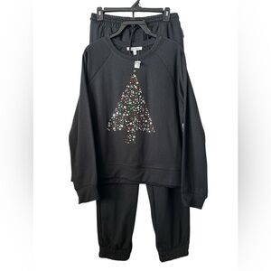 Workshop Republic Clothing Black Holiday Embellished Lounge Wear Set S/M BNWT